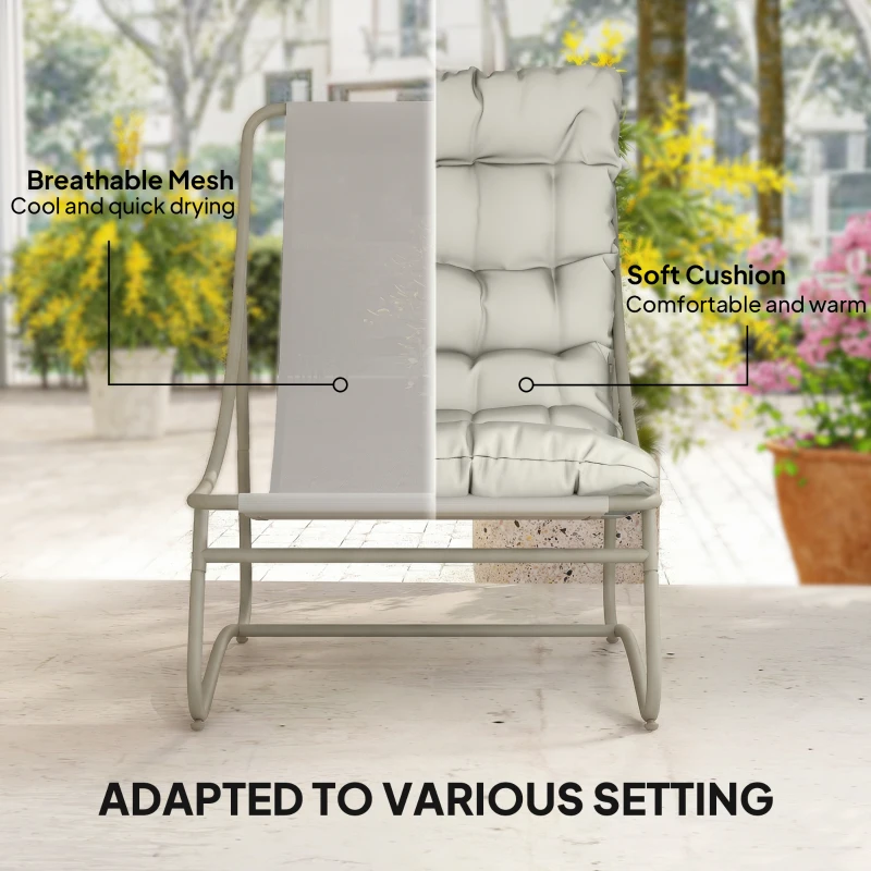 Outsunny 3 Piece Garden Bistro Set, Round Outdoor Bistro Table and Chairs Set for 2 with Texteline Seat and Cushions, Light Grey