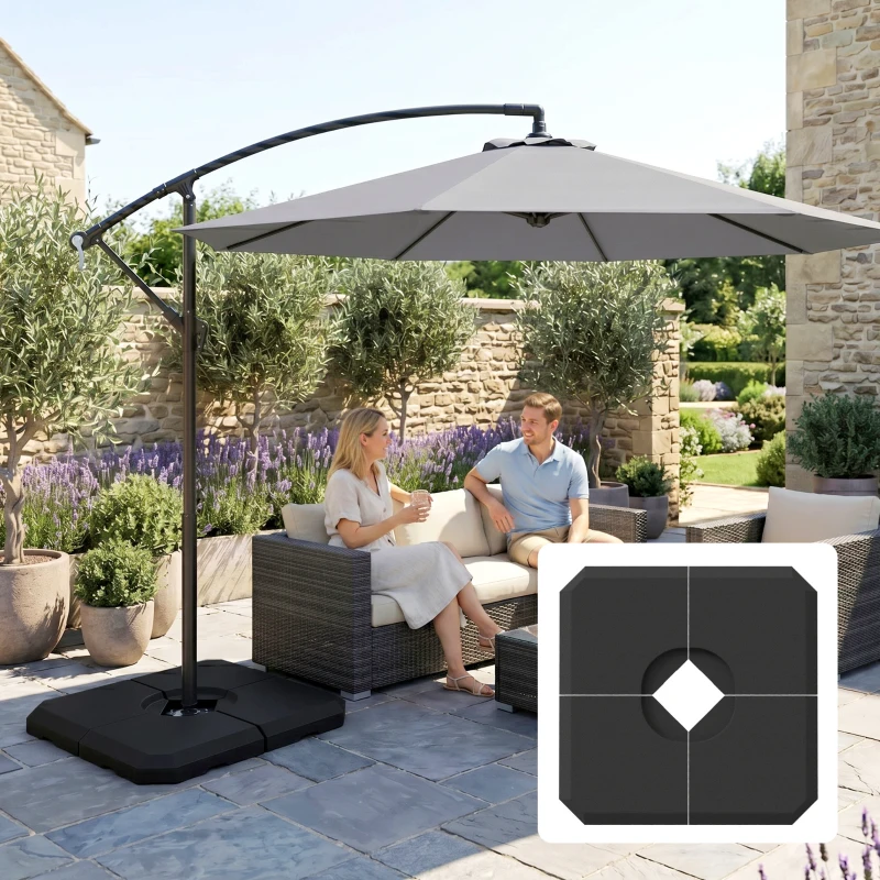 Outsunny Schirmgewicht, 4-tlg. Schirmständer, mit 80 kg Wasser oder 120 kg Sand befüllbar, HDPE, Schwarz, 100 x 100 x 9,5 cm