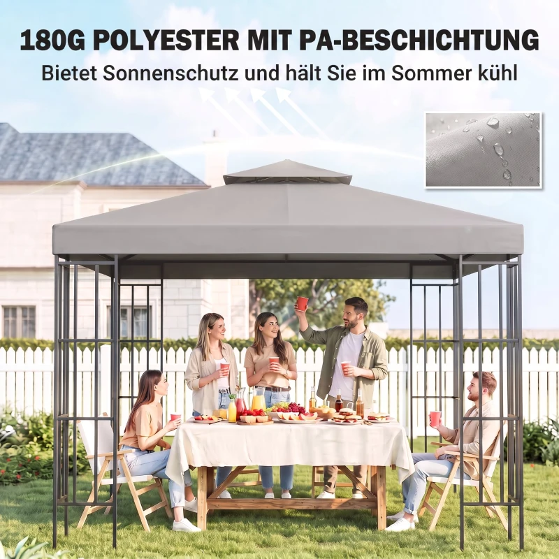 Outsunny Ersatzdach für Pavillon 3 x 3 m wasserdicht Pavillondach mit Doppeldach Ablauflöcher Hellgrau