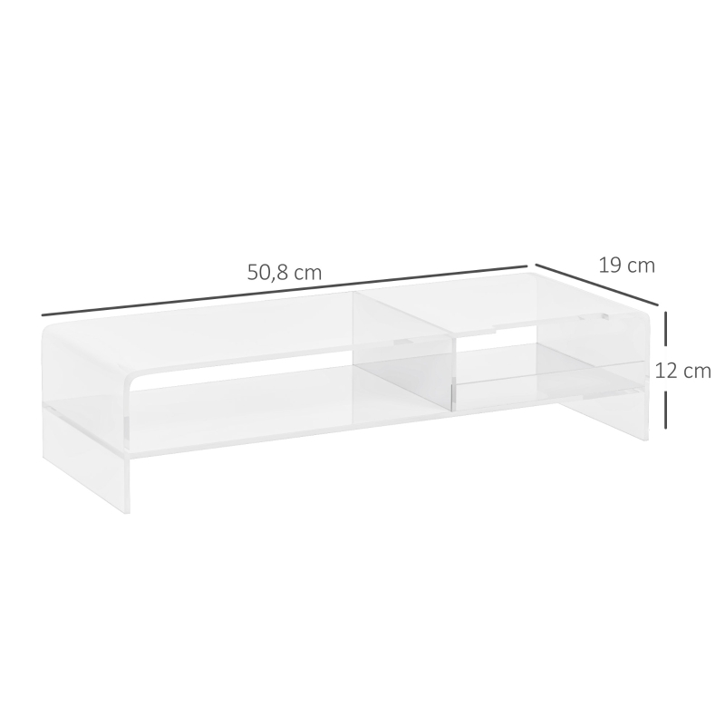 HOMCOM Suporte para monitor com compartimento para teclado, transparente, para monitores até 60,96 cm, 2 níveis, acrílico, 50,8 x 19 x 12 cm