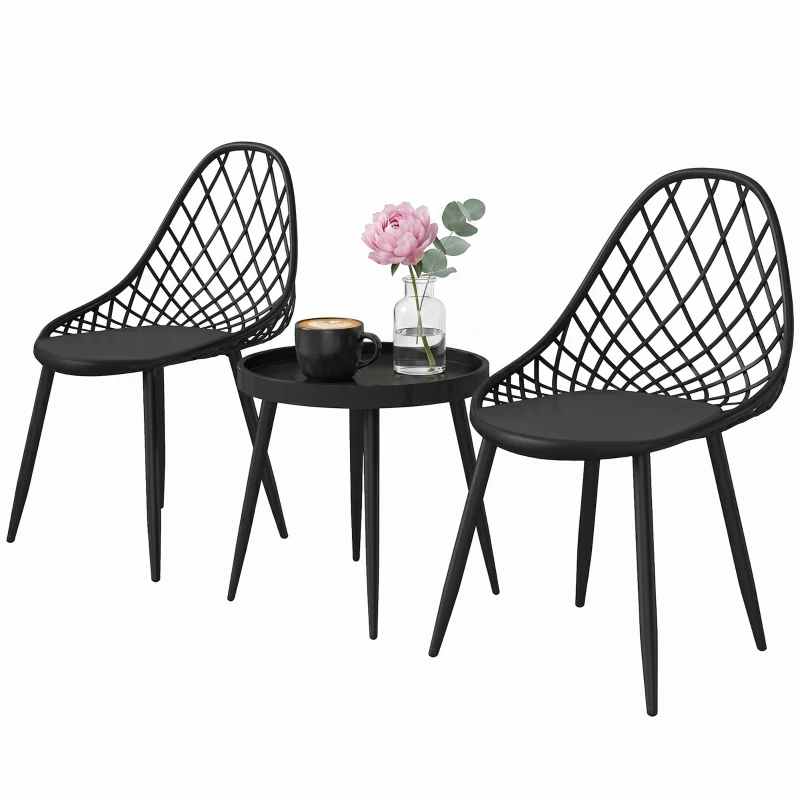 Outsunny 3-Piece Outdoor Bistro Set with 2 Chairs and Round Table for Garden, Balcony, Porch, Black