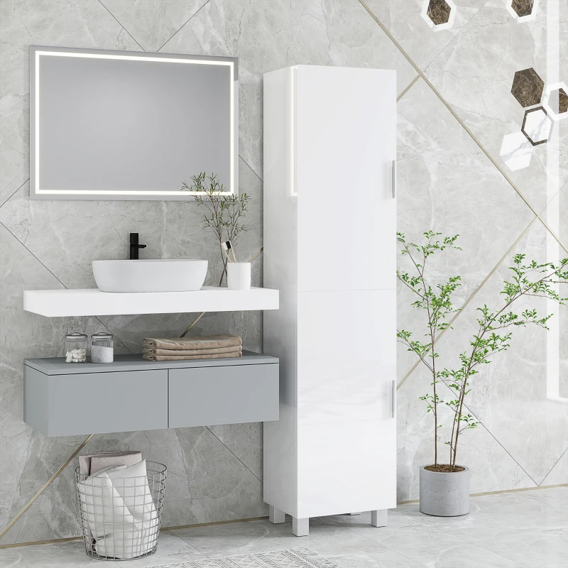 HOMCOM Colonna Bagno Moderna con 2 Armadietti e Ripiani Regolabili, 40x30x167.5 cm, Bianco