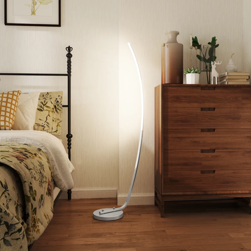 HOMCOM Candeeiro LED com 3 níveis de luminosidade ajustáveis, candeeiro de pé moderno com interruptor de pé, prateado