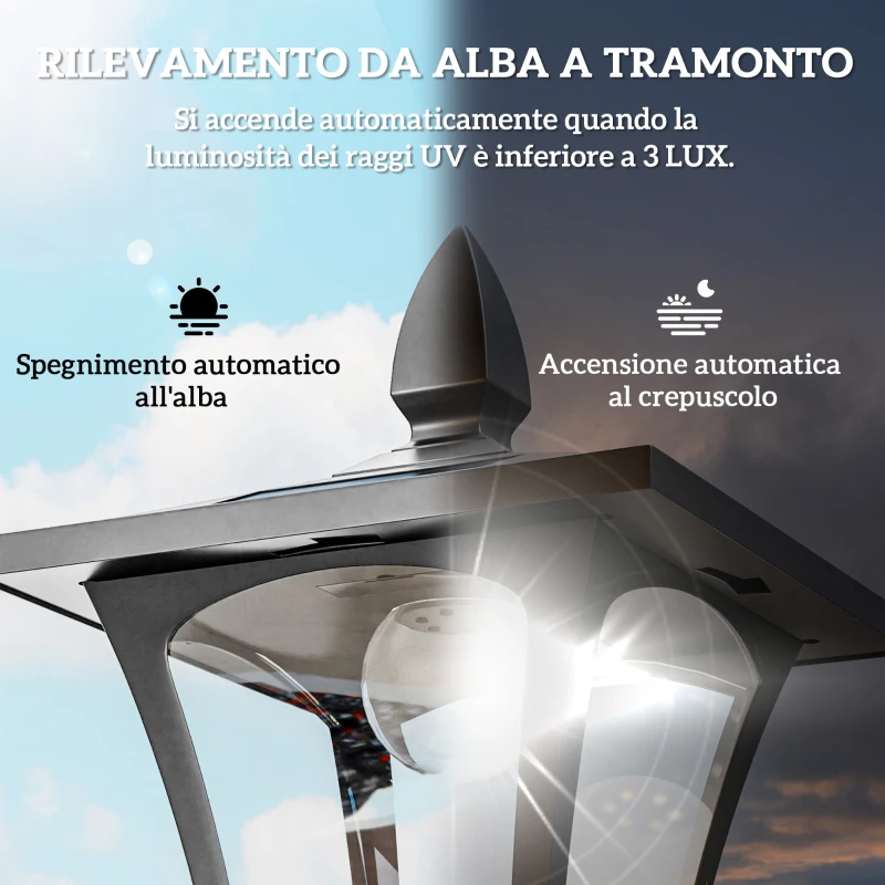 Outsunny Lampada da Giardino a LED a Energia Solare Impermeabile IP44, 18x18x160 cm, Nero