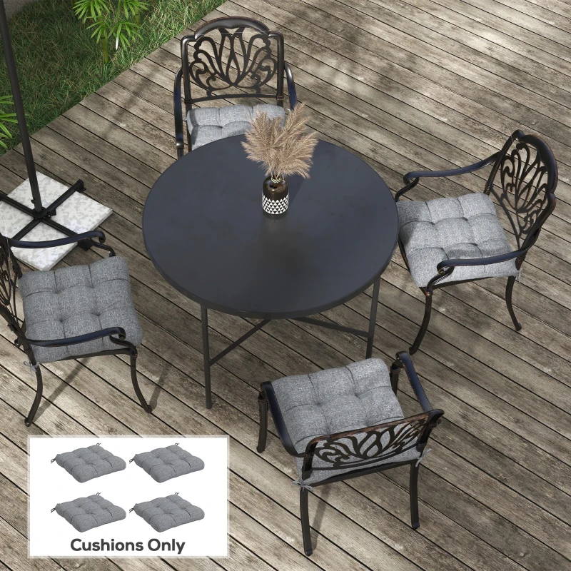 Outsunny Conjunto de Cojines para Sillas de Comedor y Jardín Impermeable y Anti-UV con 2 Cordones de Fijación 48x48x10 cm Gris