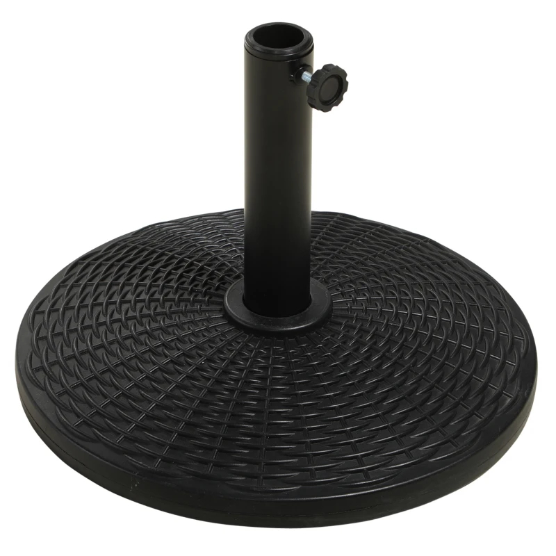 Outsunny Bază Rotundă pentru Umbrelă, Efect Ratan, de 12,5 kg, Suport pentru Stâlpi de 38mm și 48mm, Ø44,5 cm, Negru