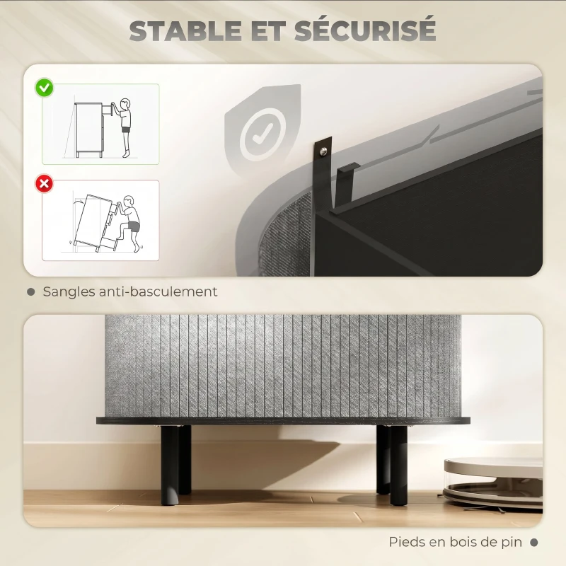HOMCOM Buffet salon, meuble de rangement ovale avec 2 portes coulissantes et 2 compartiments, 80 x 40 x 78 cm, gris