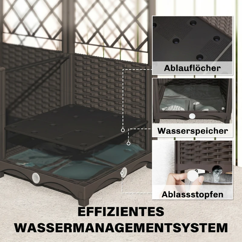 Outsunny 2er Set Spalier mit Pflanzkasten Blumenkasten mit Drainageloch Timer Bewässerungssystem 80 x 40 x 136 cm Braun