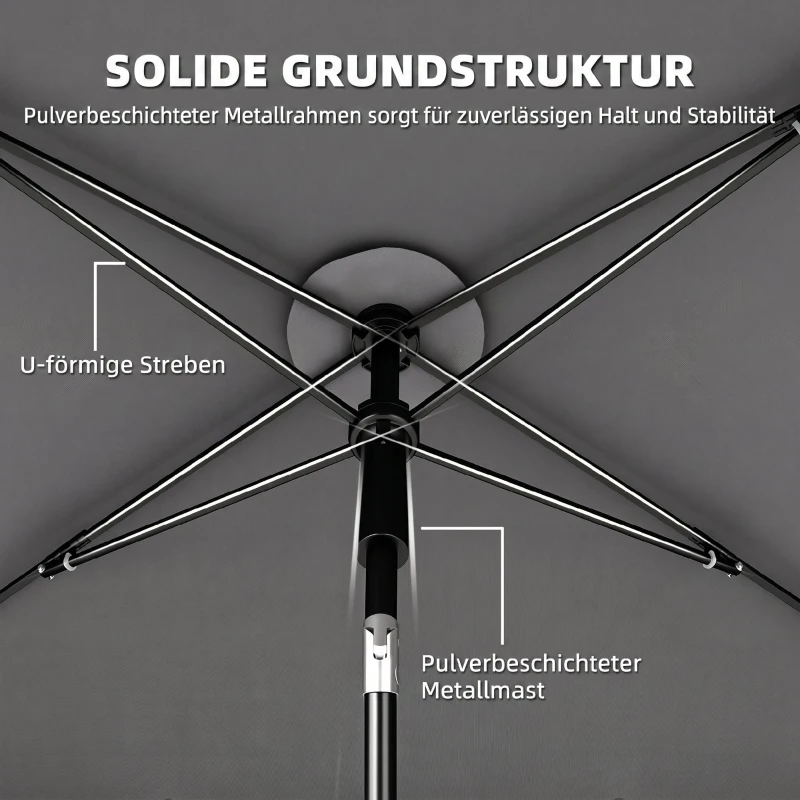 Outsunny Sonnenschirm rechteckig Balkonschirm mit 3-facher Neigung Strandschirm mit 8 Streben 183x122x222 cm Dunkelgrau