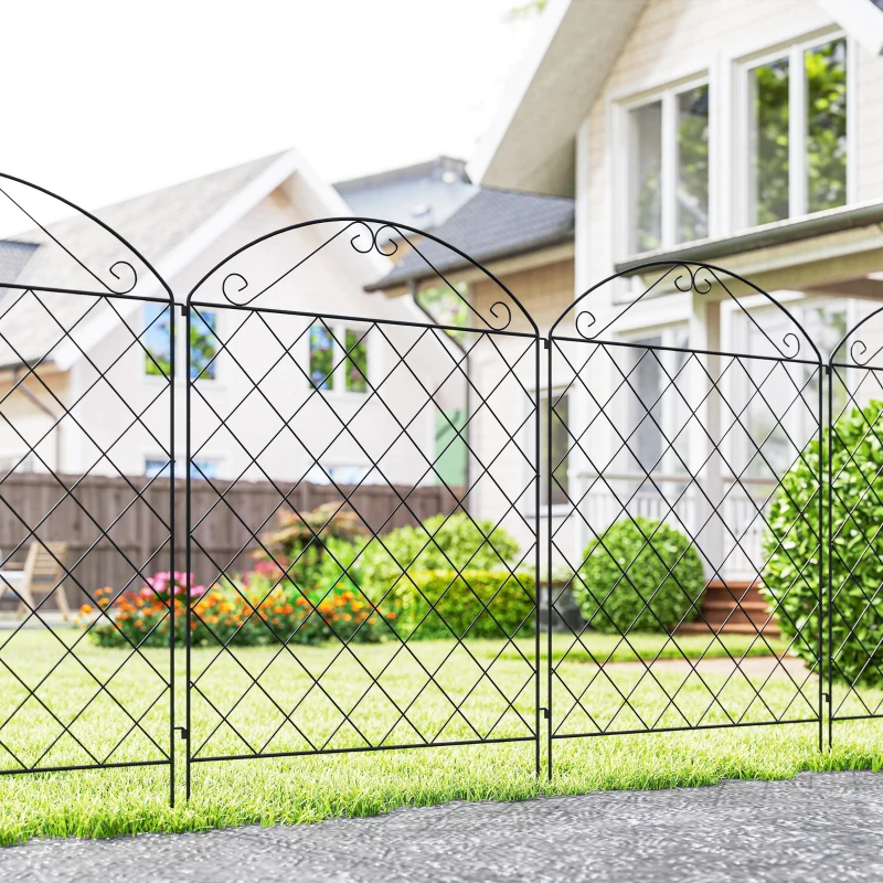 Outsunny Decorative Garden Fencing, 43in x 11.4ft Outdoor Picket Fence Panels, 4PCs Rustproof Steel Wire Landscape Flower Bed Border Edging, Gentle Swirls