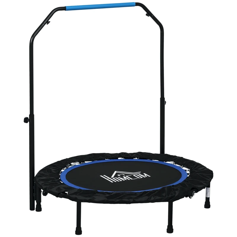 HOMCOM Mini Trambulină Fitness Ø102 cm Pliabilă cu Mâner Reglabil pe Înălțime, Albastră