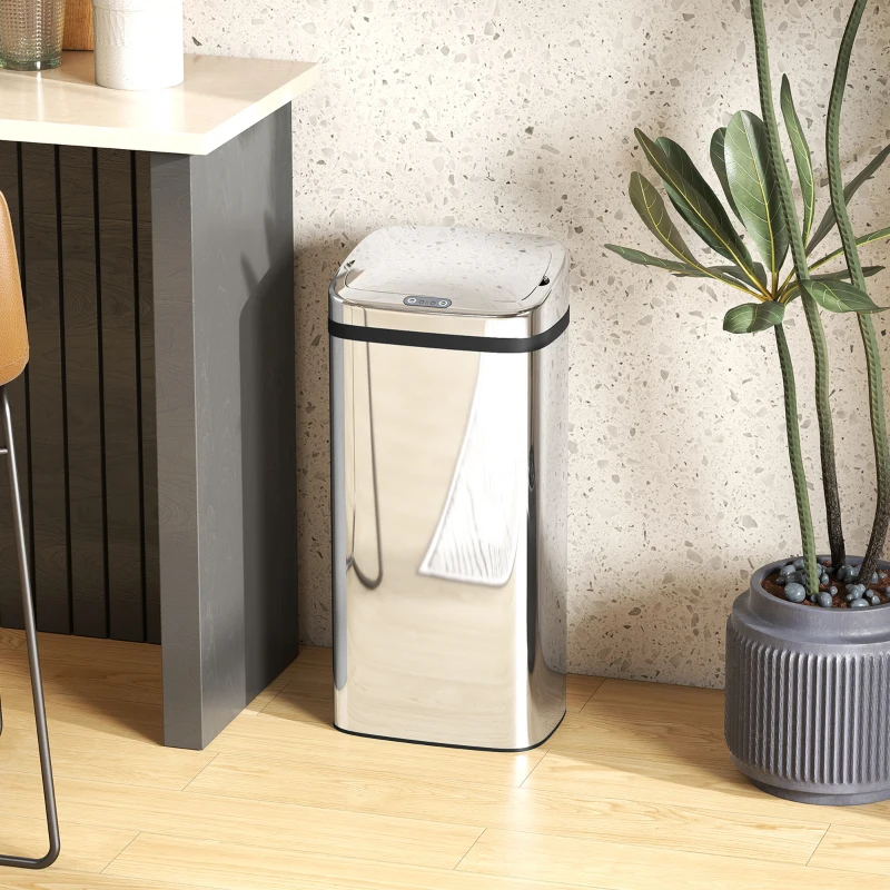 HOMCOM Bidone per Rifiuti da 40L con Sensore per Apertura e Chiusura Automatica, 33x25x70 cm, Argento