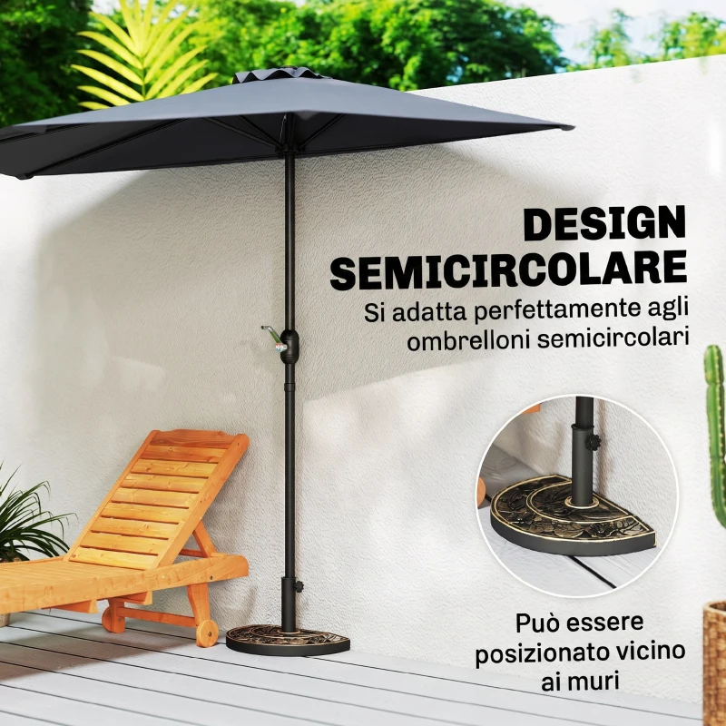 Base per Ombrellone a Mezzaluna da Ø38 mm e Ø48 mm con Manovella, Basamento per Ombrellone in Resina, Base Ombrellone a Parete 50x31x32 cm, Bronzo