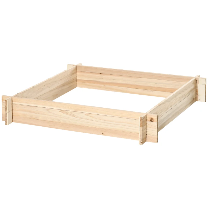 Outsunny Huerto Urbano Arriate de Madera de Jardín Cuadrada Jardinera Macetero para Cultivos Plantas Flores Hierbas Terraza 100x100x16 cm Natural