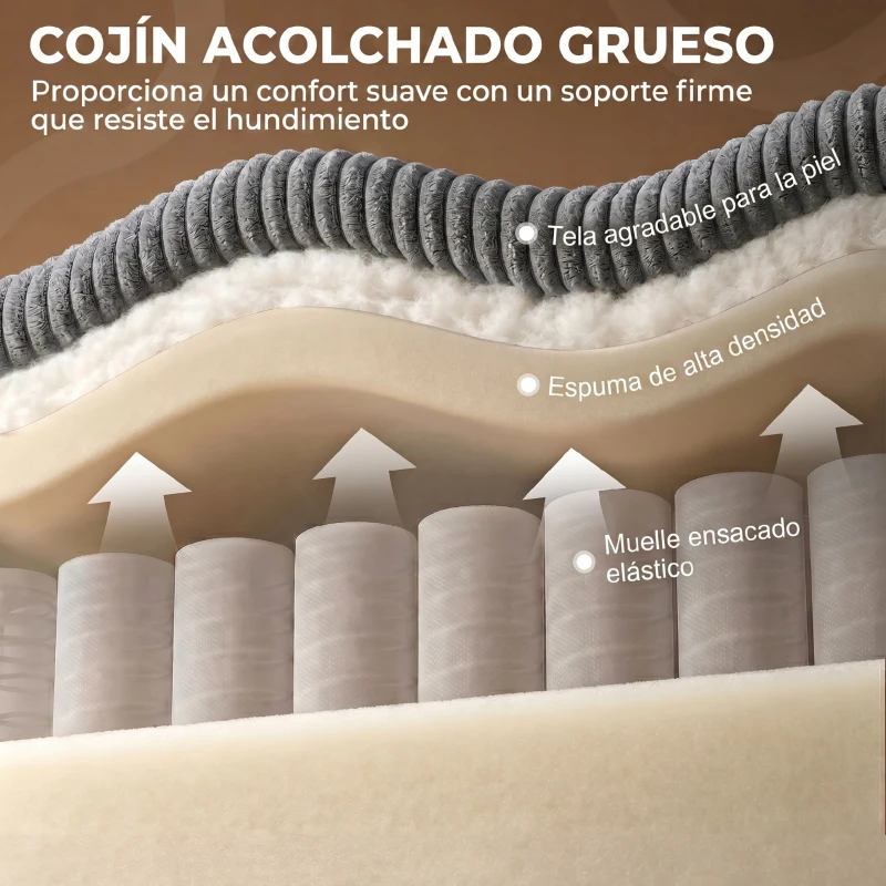 HOMCOM Sofá de 3 Plazas Tapizado en Pana Acolchado Grueso de Muelles Asiento Ancho 2 Almohadas 188x80x86 cm Gris Oscuro