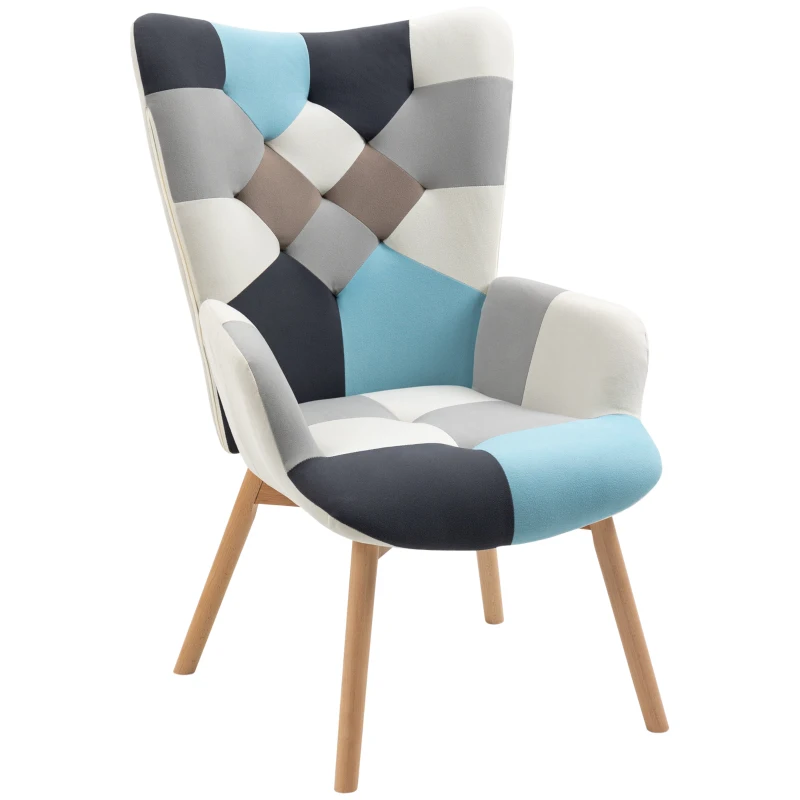HOMCOM Poltroncina da Camera in Velluto Trapuntato e Gambe in Legno, 66x76x98cm, Multicolore