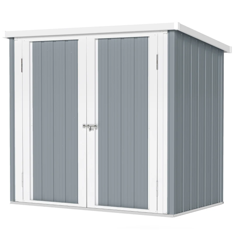 Outsunny Abrigo de Jardim Abrigo de Jardim 1,09 m² 2 Portas Trancáveis 147x86x134 cm Chapa de Aço Cinza Claro e Branco
