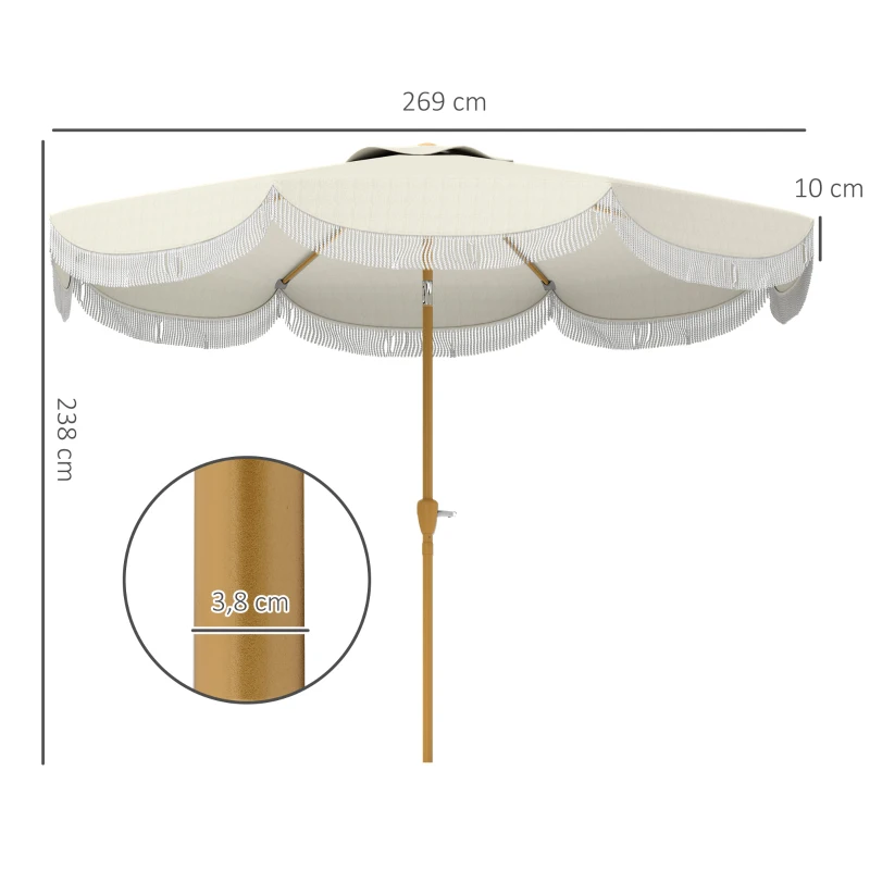 Outsunny Parasol de jardin 2,7 ​​m, parasol inclinable d'extérieur UPF 30+ avec manivelle, 8 baleines, bleu clair et blanc