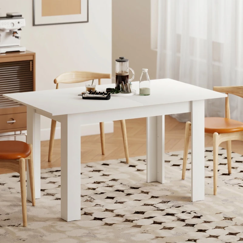 HOMCOM Table à manger extensible, table de cuisine rectangulaire, pour 6-8 personnes, 140-180 x 80 cm, blanc