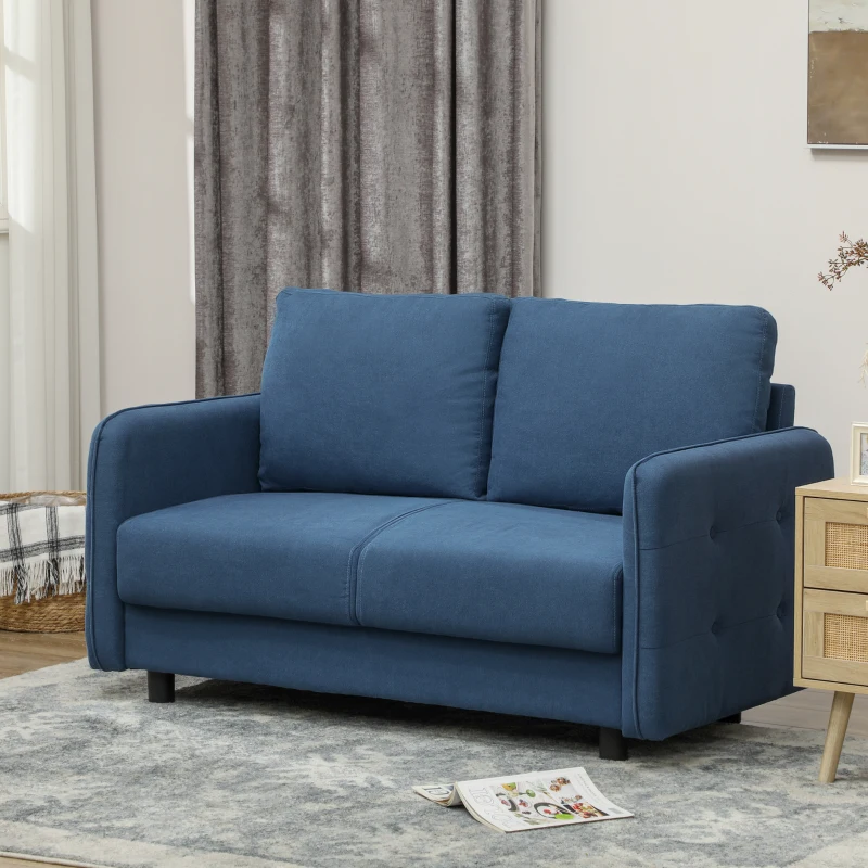HOMCOM Canapea Modernă 2 Locuri din Catifea cu Perne Detașabile și Arcuri în S, 136x75x84 cm, Albastră
