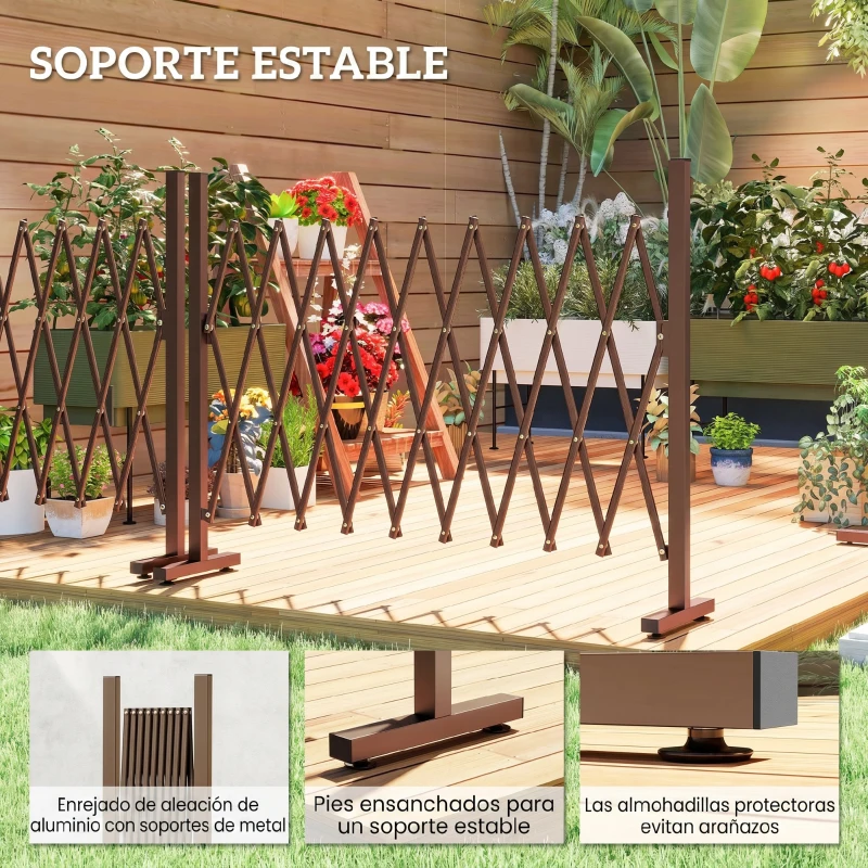 Outsunny Valla de Jardín Exterior de Aleación de Aluminio Puerta de Jardín Exterior Extensible 250x31x103,5 cm Café Oscuro