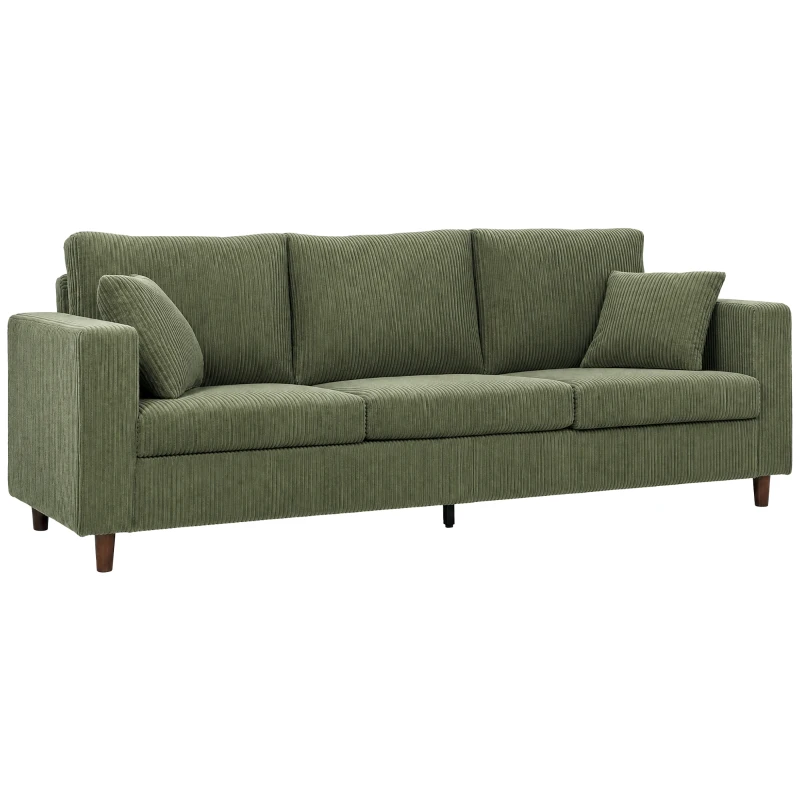 HOMCOM 3 Seater Sofa with Wide Seat, Corduroy Fabric Couch with Deep Seat, Spring Cushion, Green