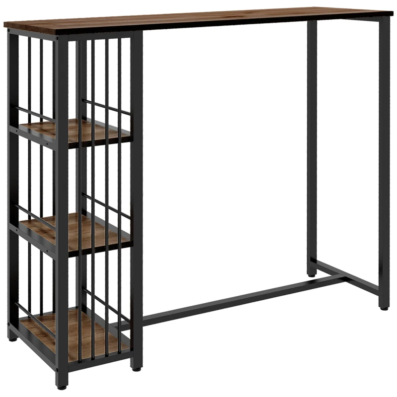 HOMCOM Table de bar table haute de cuisine mange-debout avec étagères 120 x 40 x 105 cm piètement acier noir