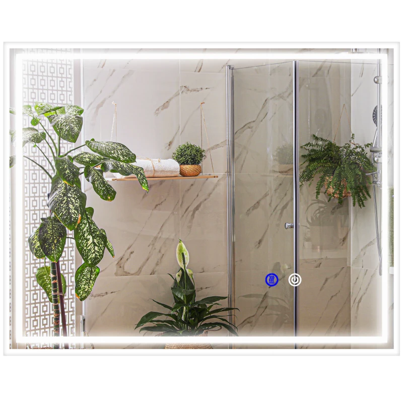 kleankin Specchio Bagno con Luce LED 3 Livelli Rettangolare, Antiappannamento e Interruttore Touch, 90x70cm