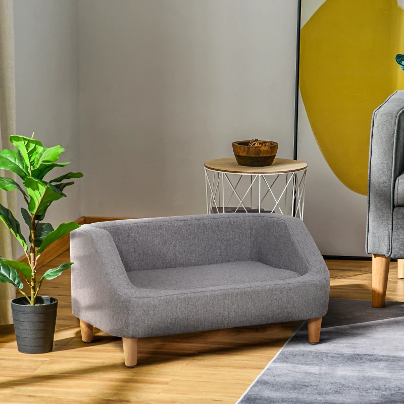 PawHut Sofá para cachorro cama para cão animal de estimação estilo escandinavo pés em madeira revestimento em tecido capa removível 75 x 55 x 39 cm - cinza