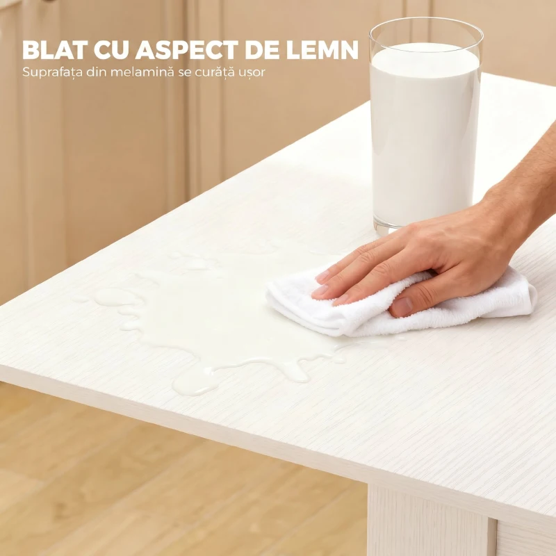 HOMCOM Masă de Dining Extensibilă pentru 4-6 Persoane din PAL și Oțel, 140 x 80 x 77,5 cm, Alb cu Efect de Lemn