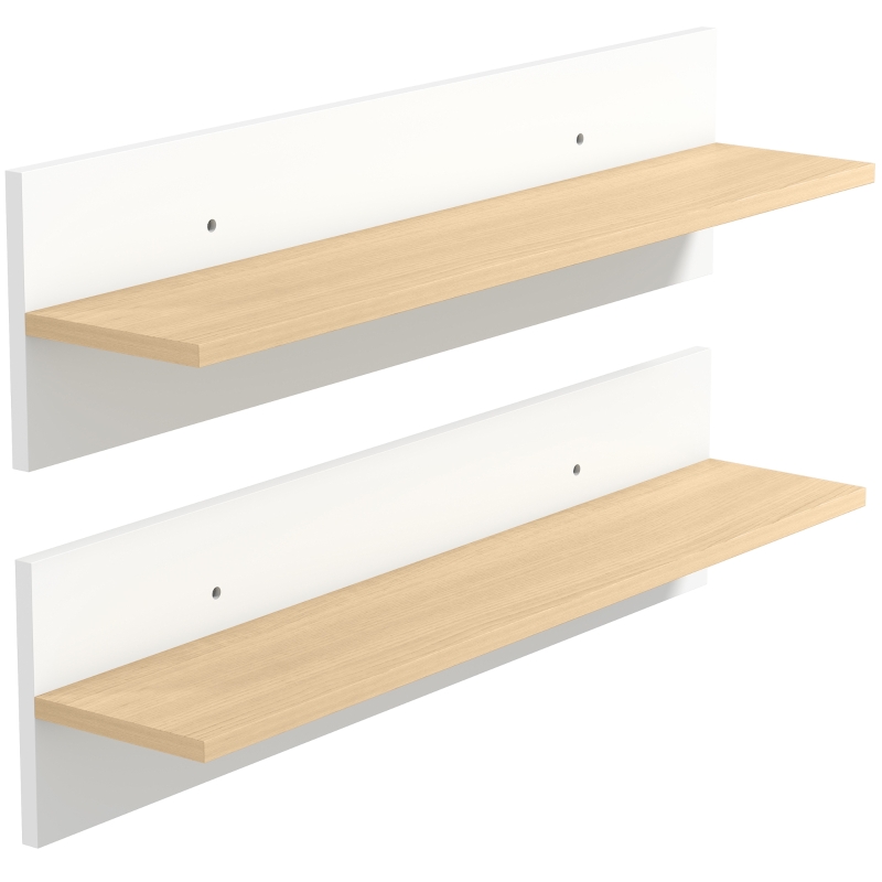 HOMCOM Lot de 2 étagères murales de 80 cm, étagères flottantes pour salon, entrée, chambre et cuisine, blanc et bois naturel