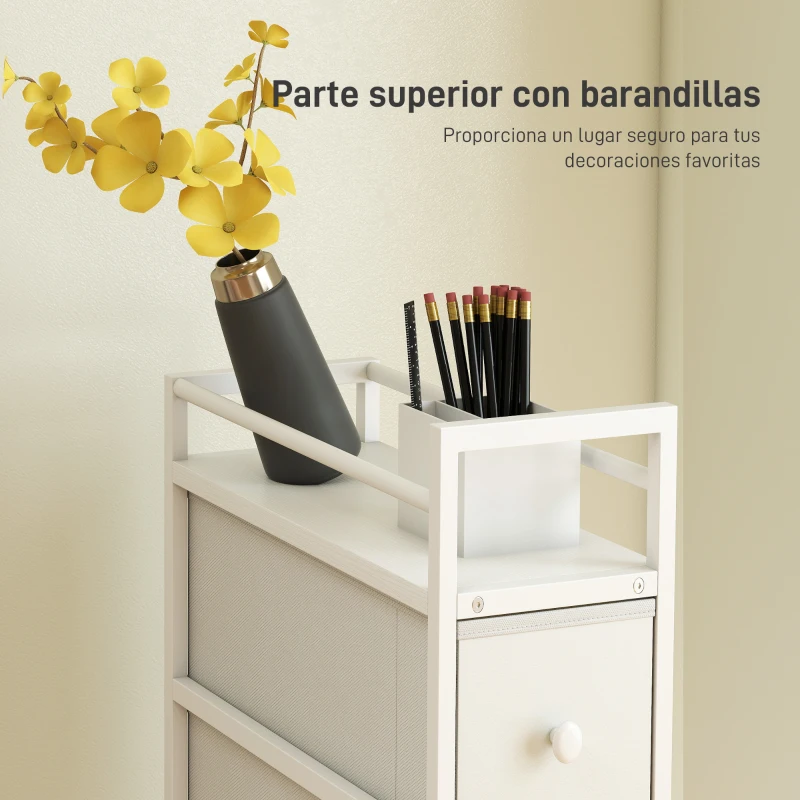 HOMCOM Cómoda con 4 Cajones de Tela Marco de Acero Cómoda para Dormitorio para Espacios Pequeños Salón Vestidor Blanco