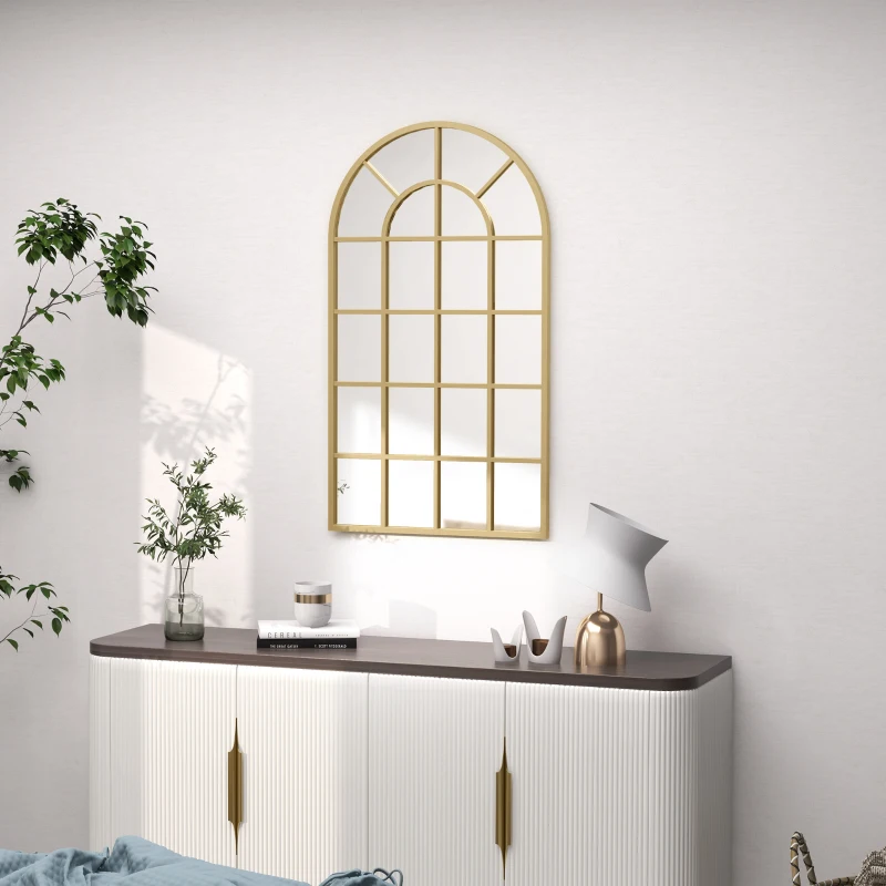 HOMCOM Miroir verrière arche style industriel fenêtre arcade métal 110 x 65 cm doré