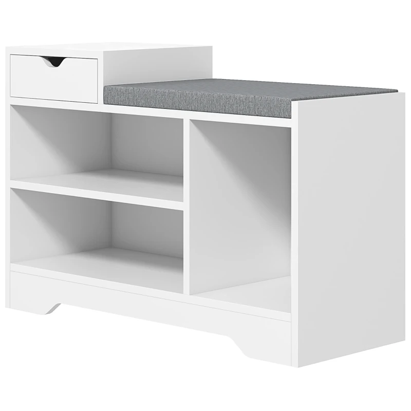HOMCOM Meuble et banc à chaussures 1 tiroir et 3 compartiments, capacité 5 paires MDF, 76,5L x 30D x 52H cm