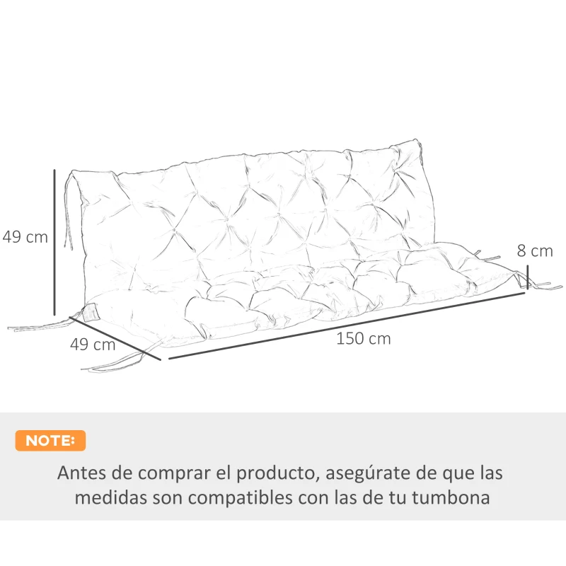 Outsunny Colchón de Banco de 3 Plazas 150x98x8 cm con 6 Cordones de Fijación para Jardín Terraza Balcón Exterior Azul