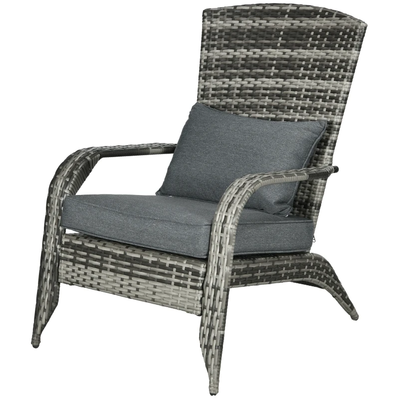 Outsunny Sedia da Giardino Adironrack con Braccioli, in Rattan e Acciaio, 64x80x90 cm, Grigio