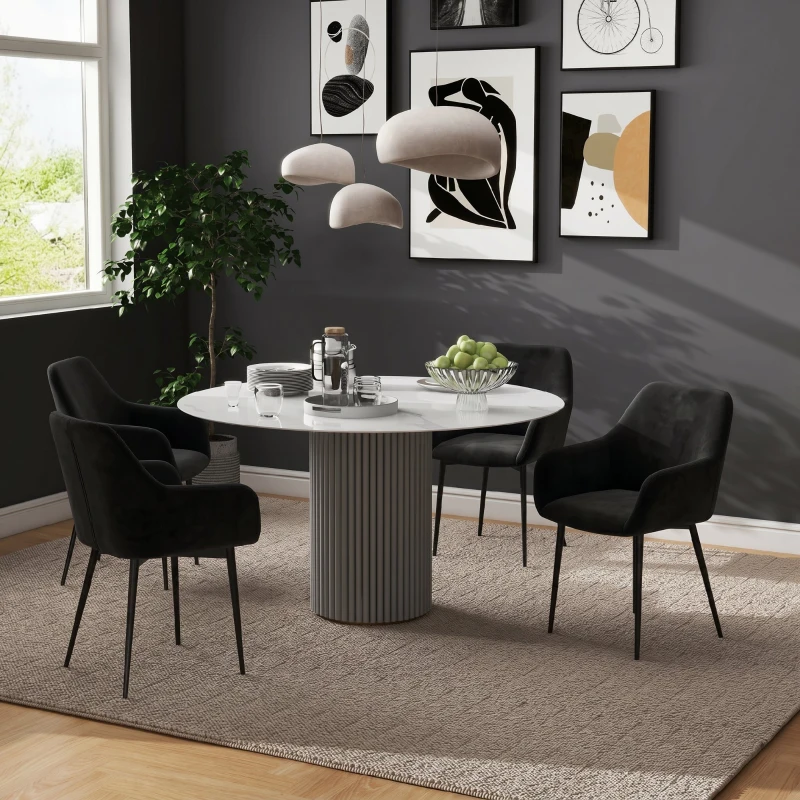 HOMCOM Set 2 Scaune Moderne pentru Sufragerie cu Brațe, Șezut Tapițat și Picioare din Oțel, 54x57x80 cm, Negru