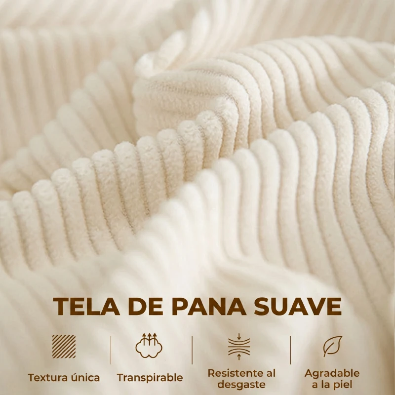 HOMCOM Sofá de 3 Plazas Tapizado en Pana con 2 Almohadas Reposabrazos y Cojín de Muelles para Salón 212x80x88 cm Crema