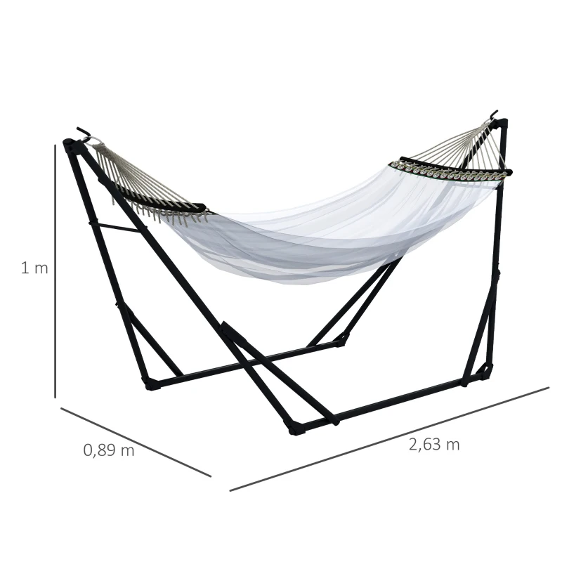 Outsunny Supporto per Amaca 120kg max con Amaca e Borsa Incluse, in Metallo, 263x89x100 cm, Nero e Bianco