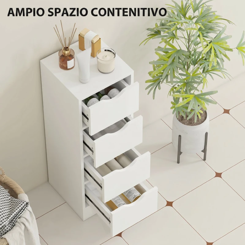 HOMCOM Mobile Bagno Salvaspazio con 4 Cassetti e Maniglie Intagliate Stile Nordico, 29x29x83 cm, Legno Naturale