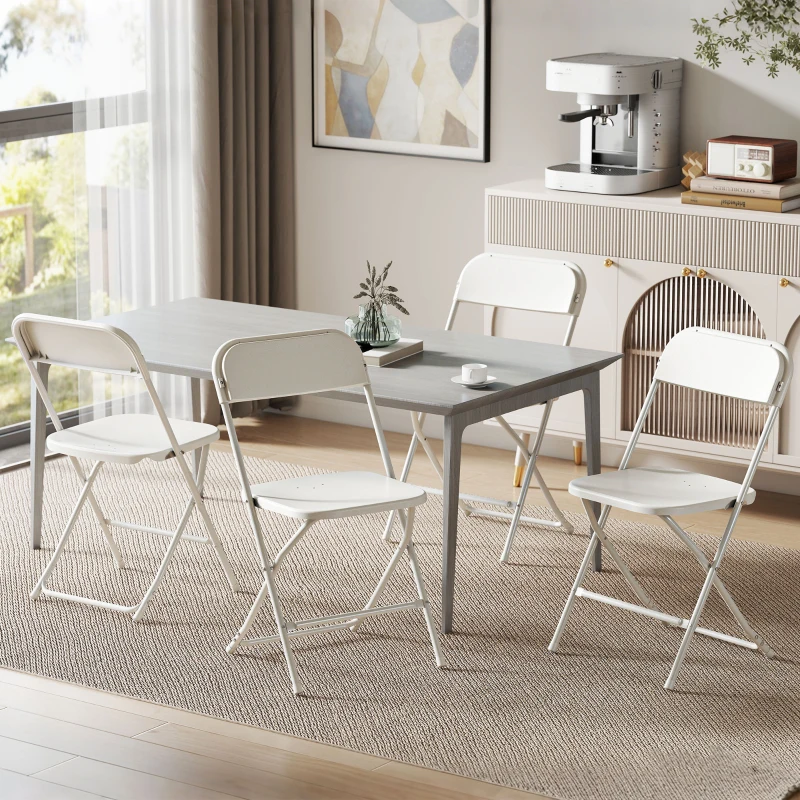 HOMCOM Set 4 Sedie Pieghevoli con Fori di Drenaggio in Plastica e Metallo, 45x49x79.5 cm, Bianco