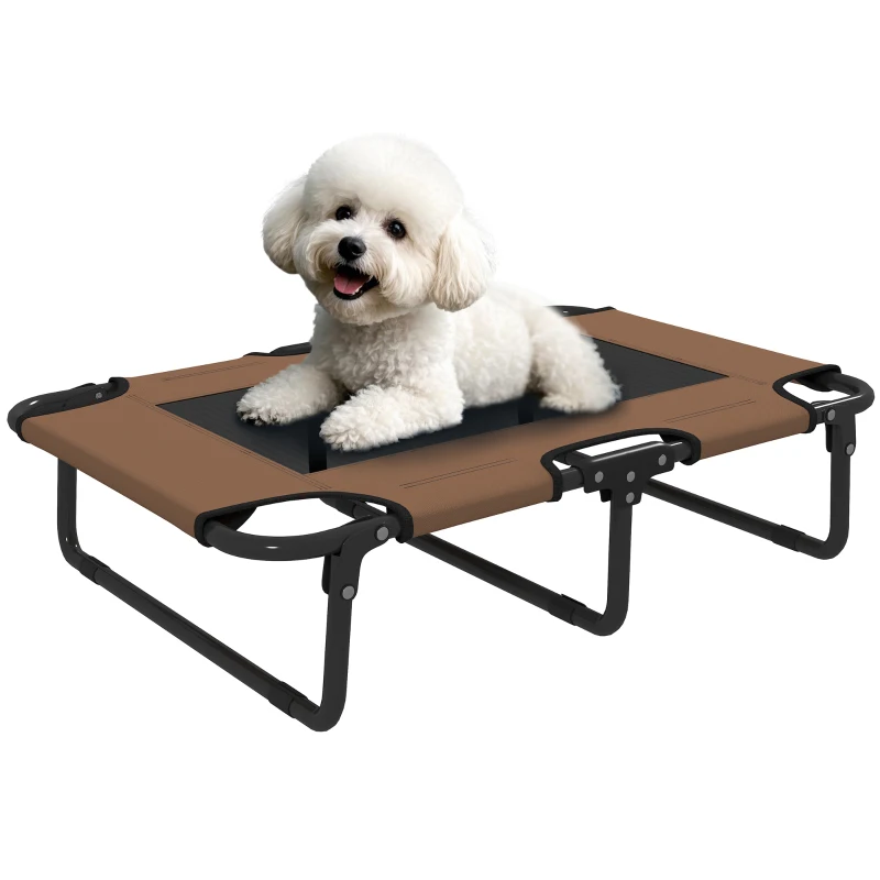 PawHut Erhöhtes Hundebett klappbar Haustierbett, Outdoor Hundeliege mit Netzdesign Kaffee Oxford 75 x 51 x 18 cm