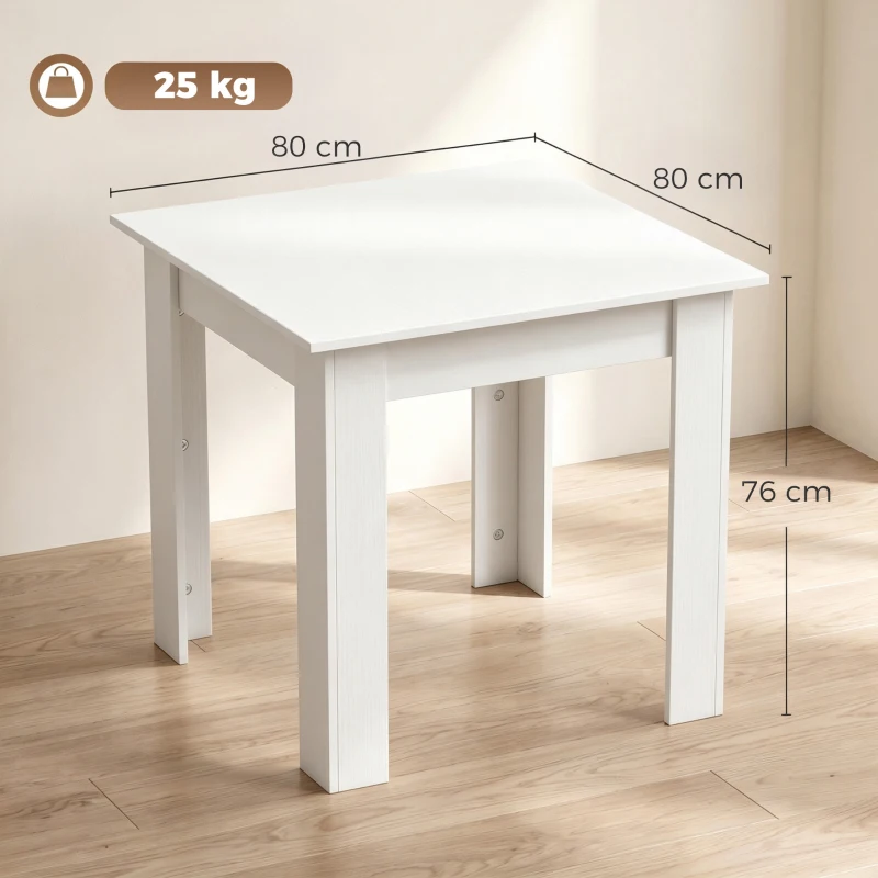 HOMCOM Square Dining Table, Modern Small Dining Table with Wood Effect, Space Saving, Non-slip Foot Pads, White
