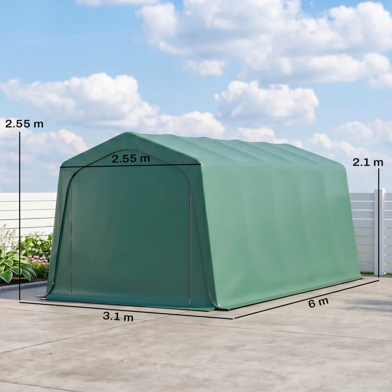 Outsunny Tendone da Giardino per Auto con Ingresso a Cerniera e Picchetti, 600x255-310x255cm, Verde
