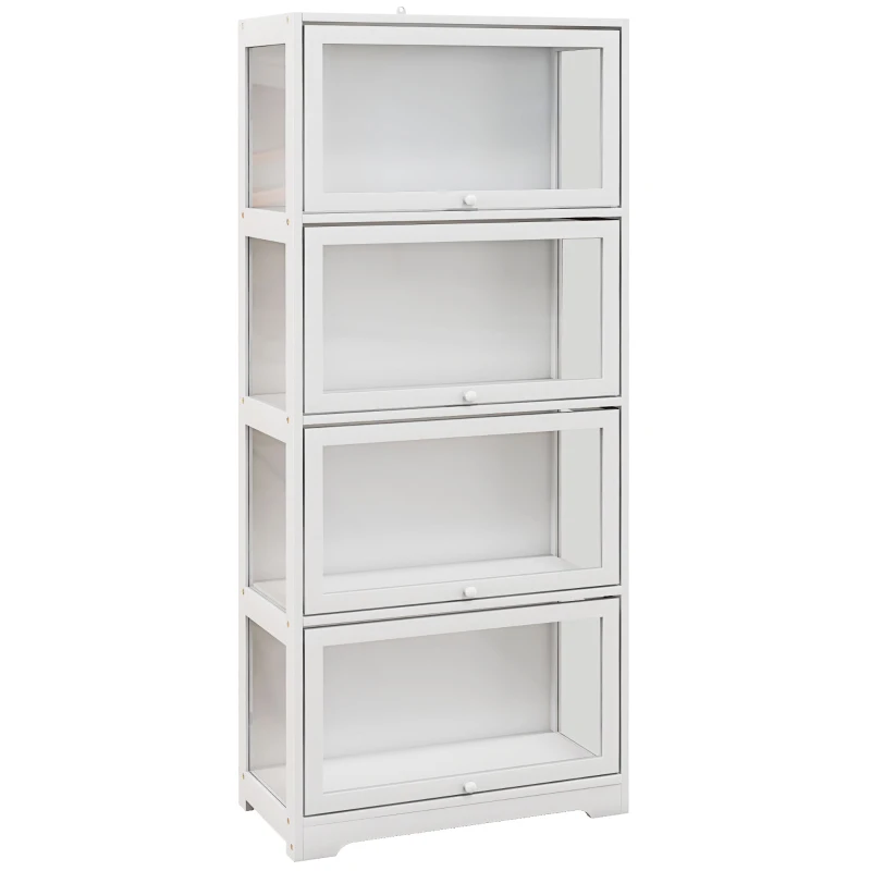 HOMCOM, Vitrină pentru colecții, cu 4 rafturi, uși batante, din lemn și acrilic, 59x30x139 cm, alb