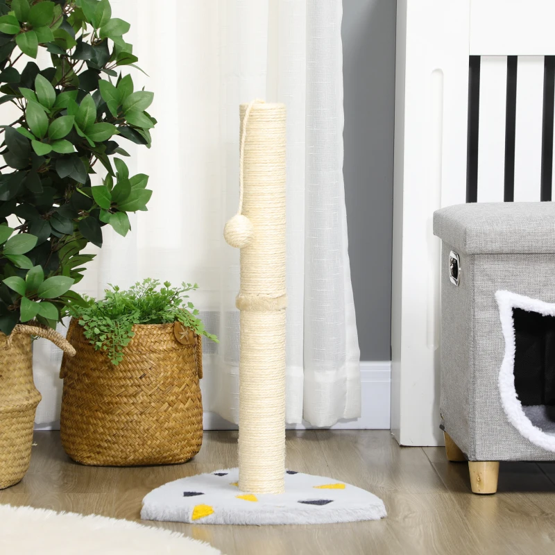 PawHut Arranhador com Bolinha Tamanho Compacto Corda de Juta Robusta 35x35x62 cm Cinza Claro e Bege