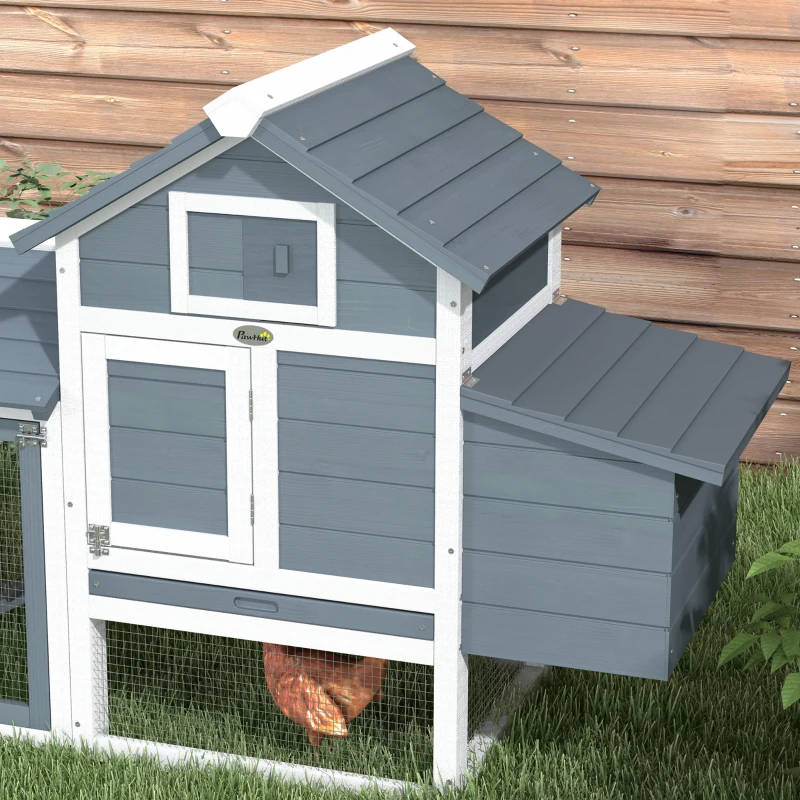 PawHut Petit poulailler cottage cage à poules sur pied dim. 150,5L x 54l x 87H cm multi-équipement bois massif de sapin