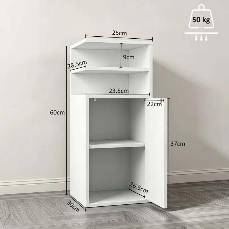 HOMCOM Slim Bedside Table Set of 2, Narrow Bedside Cabinet with Open Cubbies and Cupboard for Bedroom Living Room, White