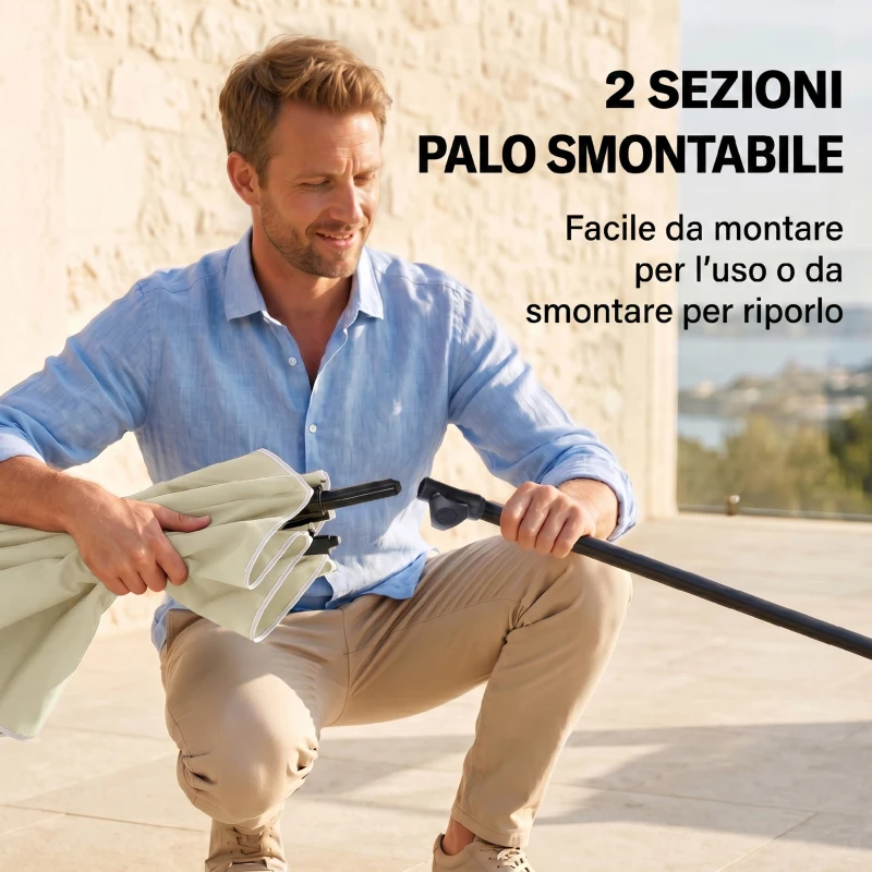 Outsunny Ombrellone da Giardino Rettangolare 2x1.3 m con Inclinazione Regolabile e Palo in Alluminio, Beige e Nero