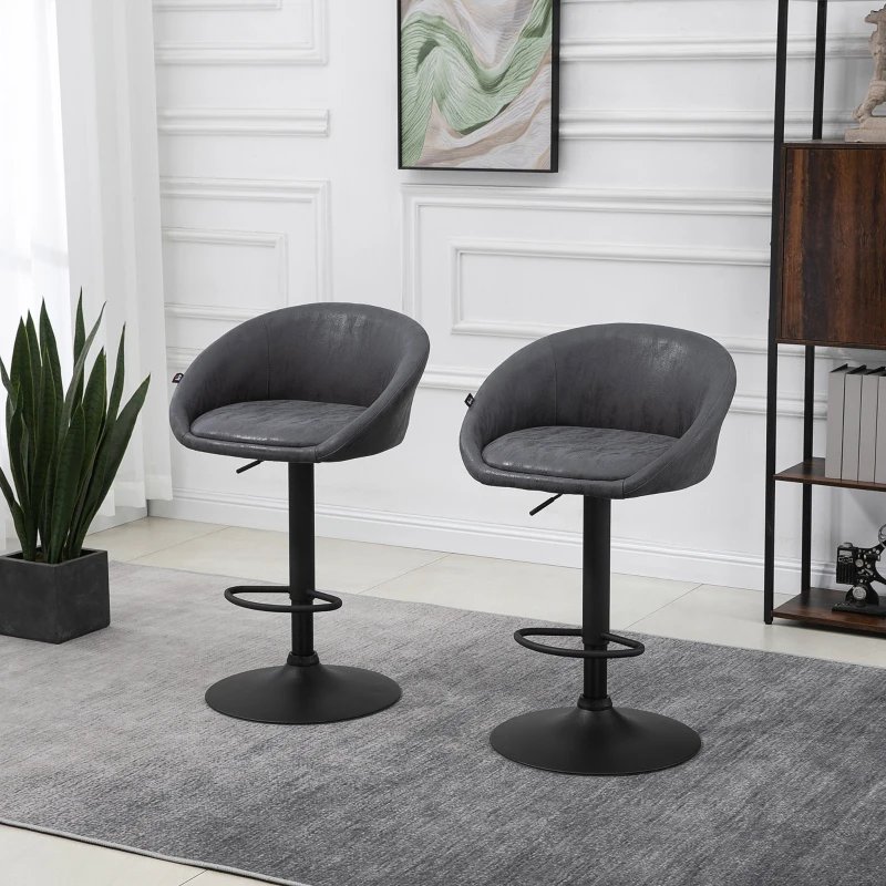 HOMCOM 2er-Set Barhocker, höhenverstellbar, 360-Grad-Schwenk-Design, 57 cm x 50 cm x 84-104cm, Grau
